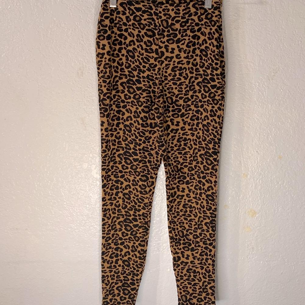 Cheetah Print Stretch Skinny Pants by Time and Tru Side Zipper Leg Slit Size 4